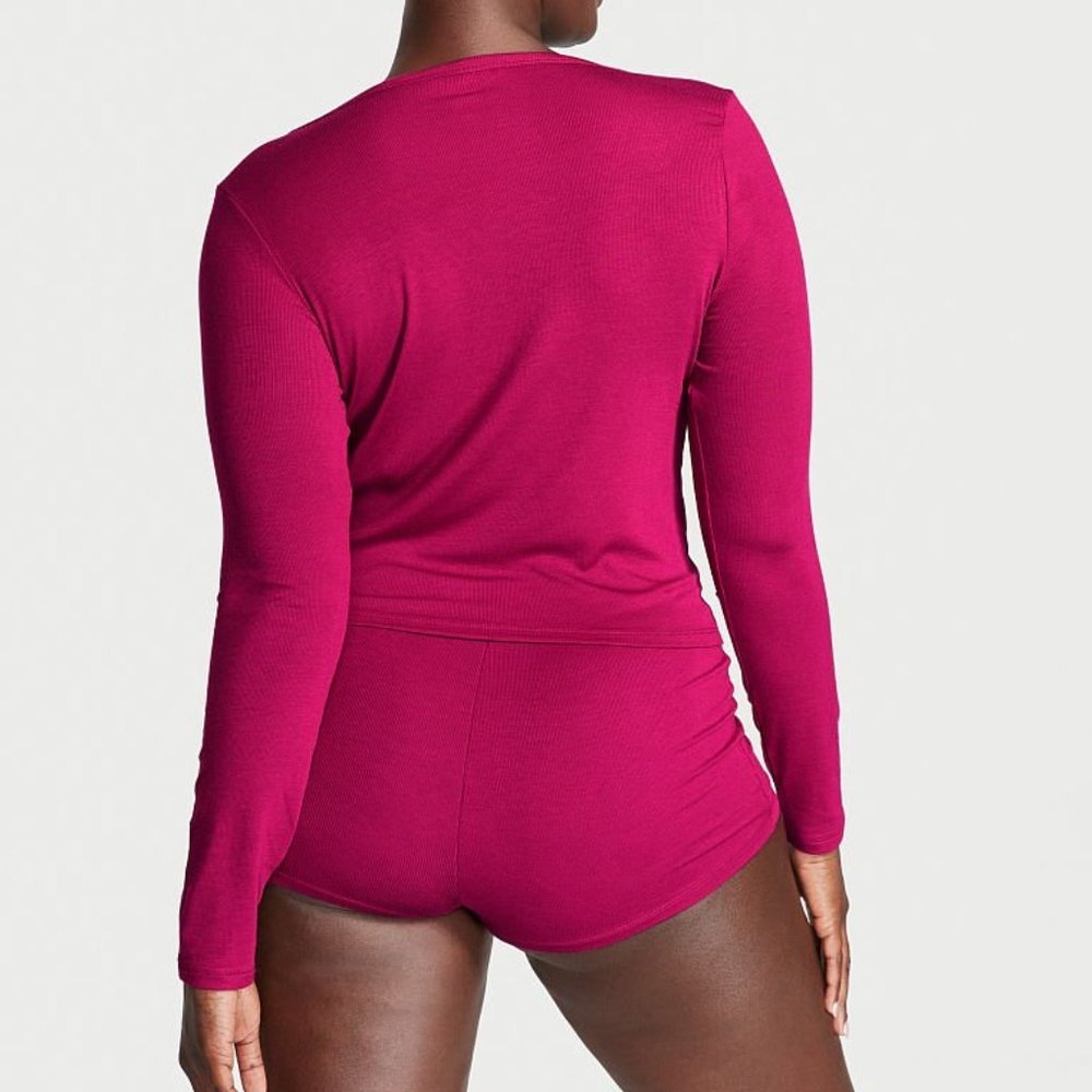 VICTORIA'S SECRET XL Ribbed Modal Henley Short Pajama Set NWT Claret Red Comfy - Picture 5 of 8